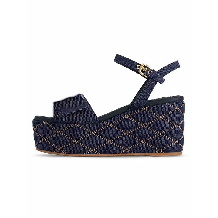 Dame Strappy Denim Kile Sandaler med dekorativt quiltet design Stilla