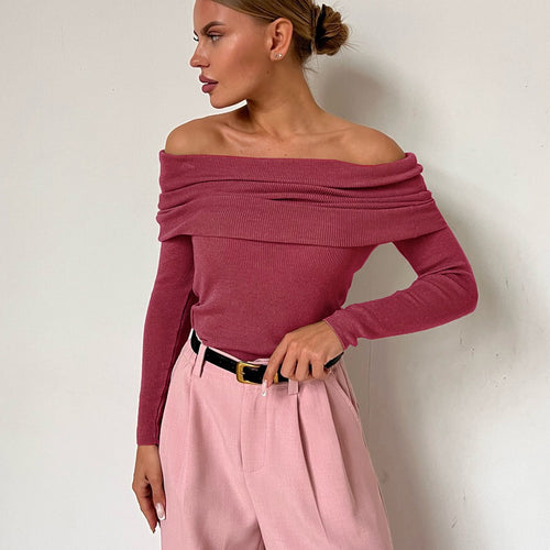 Dame Elegant Off-Shoulder Langærmet Top med fin Ribstrik Stilla