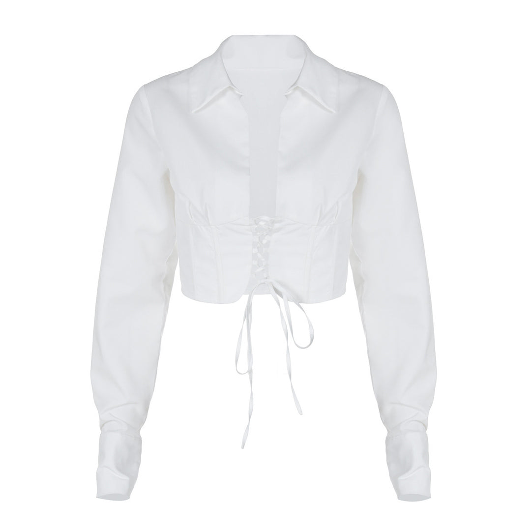 Dame Moderigtig Cropped-Top med elegante snøredetaljer og letforstærket krave Stilla