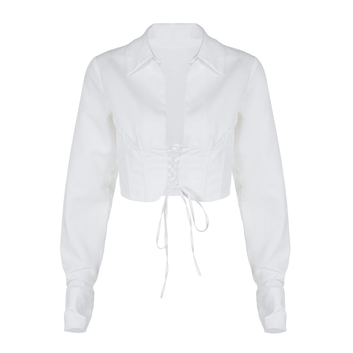 Dame Moderigtig Cropped-Top med elegante snøredetaljer og letforstærket krave Stilla