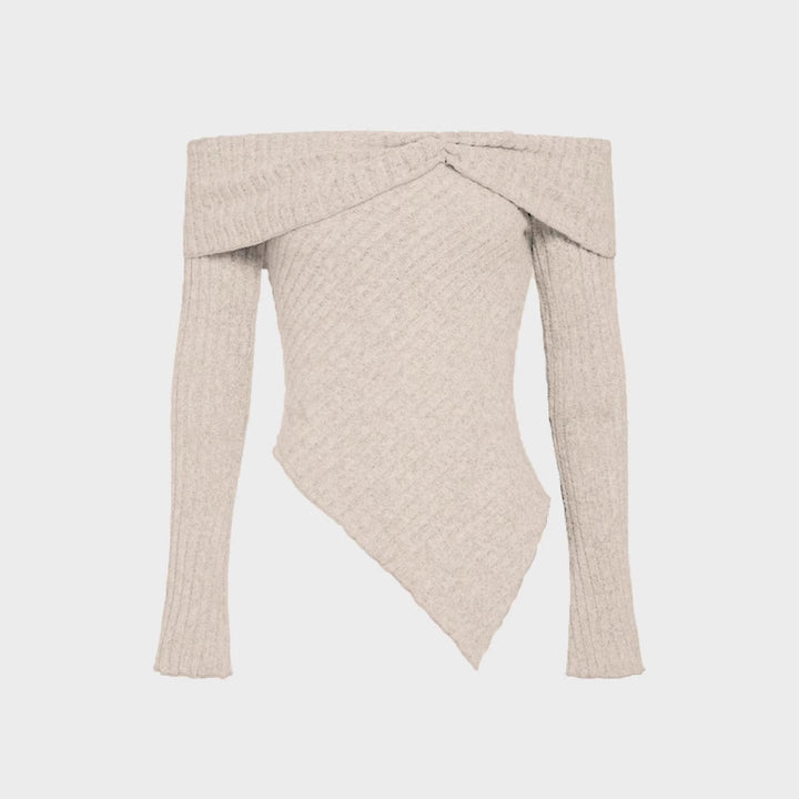 Dame Off-Shoulder Top med elegant ribdesign og asymmetrisk kant Stilla