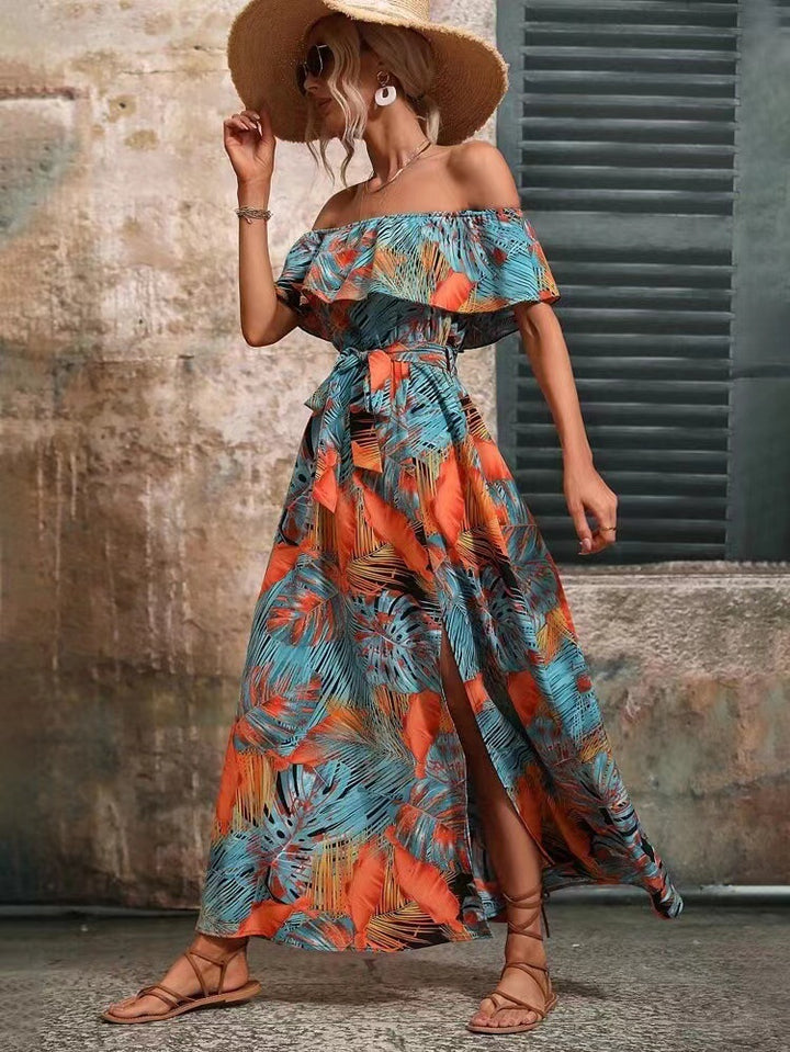 Dame Off-Shoulder Maxikjole med Sideslids Stilla
