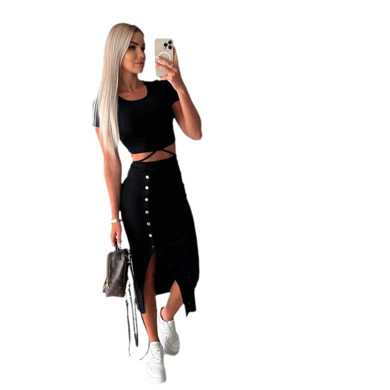 To-delt crop-top og midi-nederdel sæt til damer Stilla