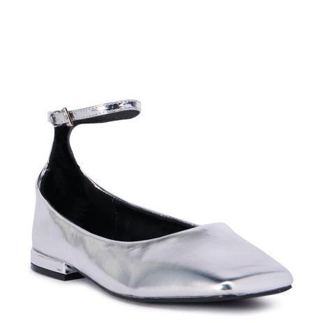 Femme Metallic Quadratåede-Ballerinas med justerbar ankelrem Stilla