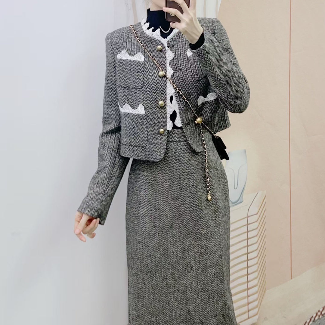 Dame Tweed Blazer med spidsaccentuer og rummelige lommer Stilla