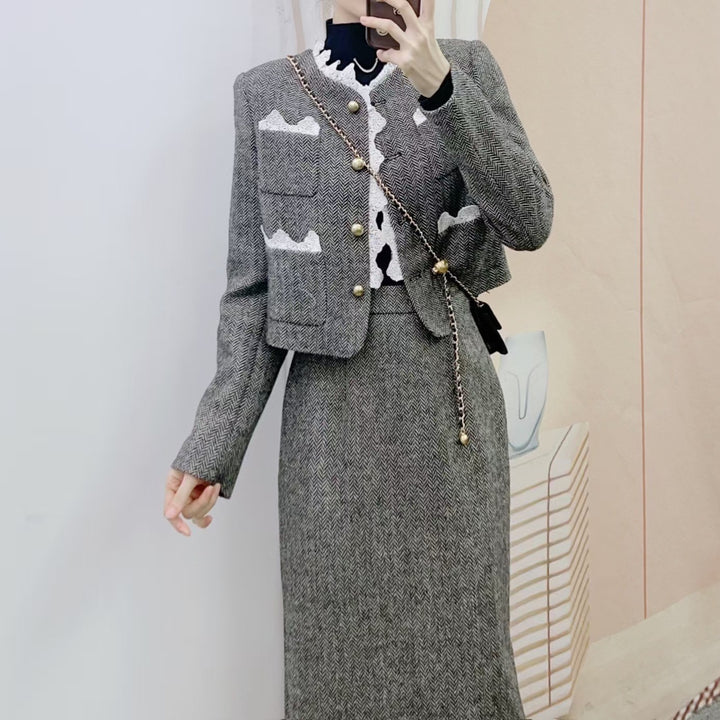 Dame Tweed Blazer med spidsaccentuer og rummelige lommer Stilla