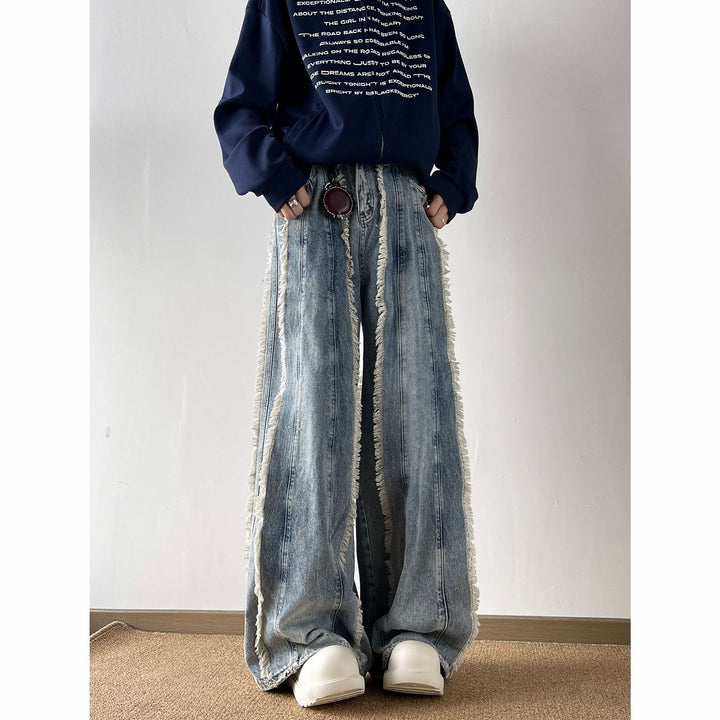 Stilfulde damejeans med vidde ben og distressed-effekter Stilla