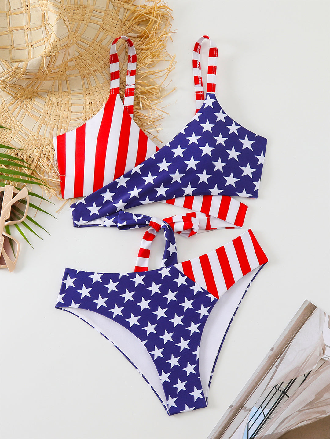 Dame To-delt Bikini-Sæt med asymmetrisk design og trendy stjernemønster Skovae
