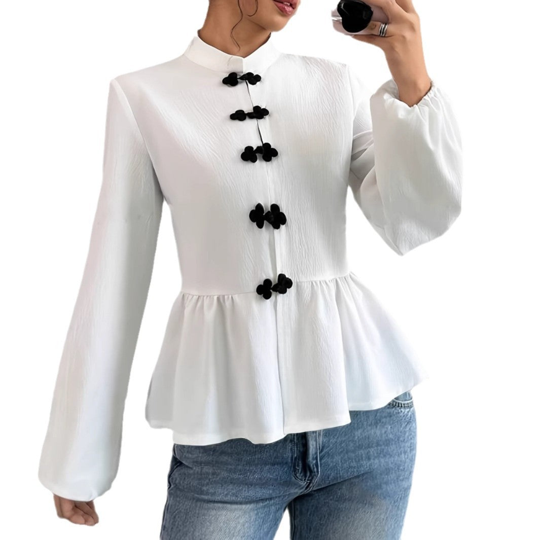 Dame elegant Peplum-bluse med traditionelt knapdetalje Stilla