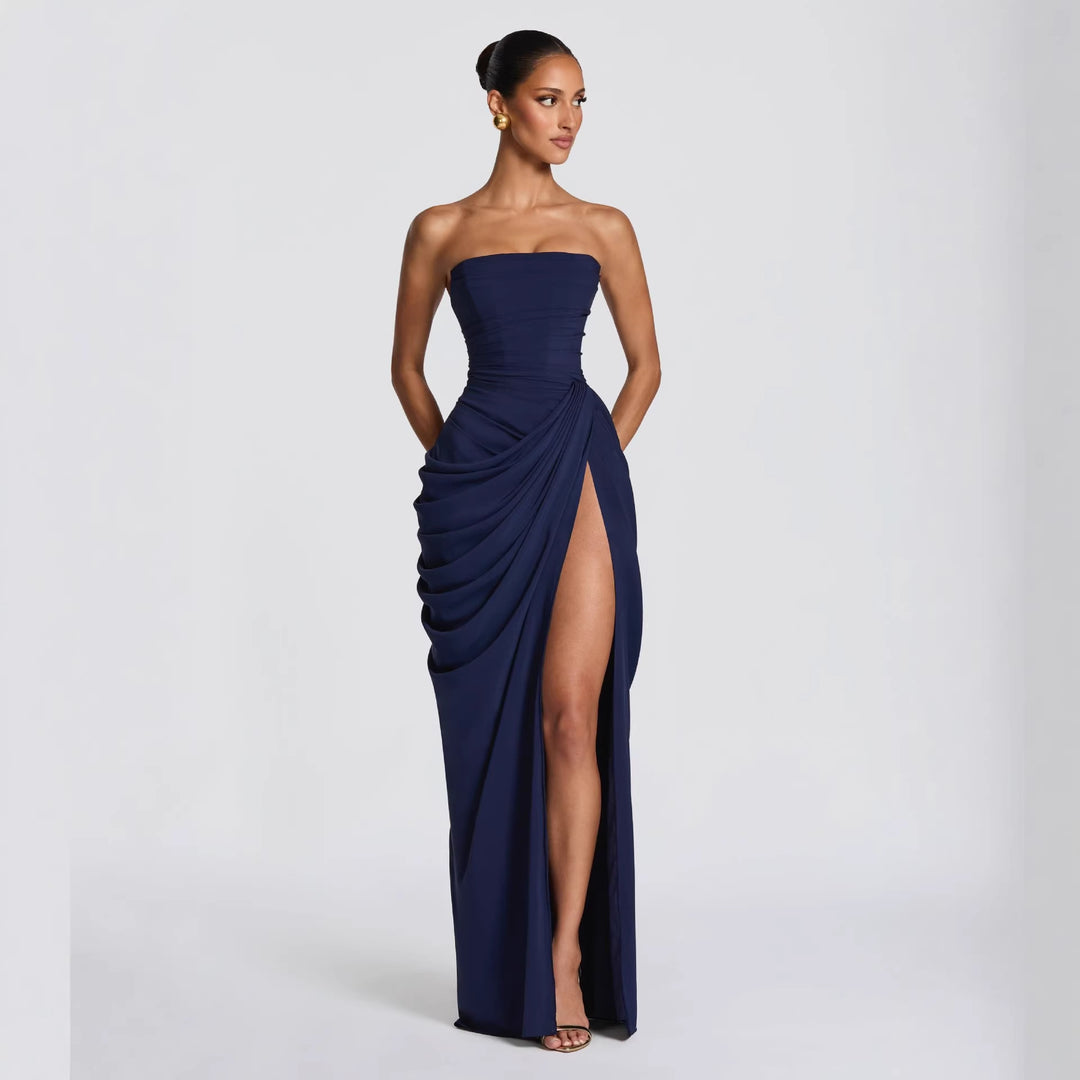Dame Elegant aften kjole med off-shoulder-design og flydende kappe Skovae