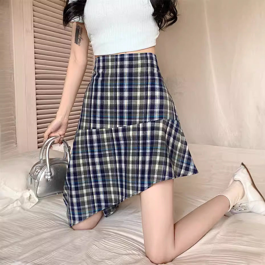 Femme asymmetrisk ternet nederdel Stilla