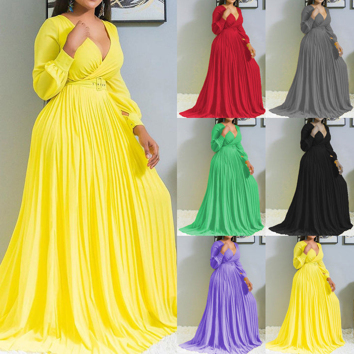 Dame Maxi-Chiffon-kjole med dyb V-udskæring og raffinerede folder Stilla
