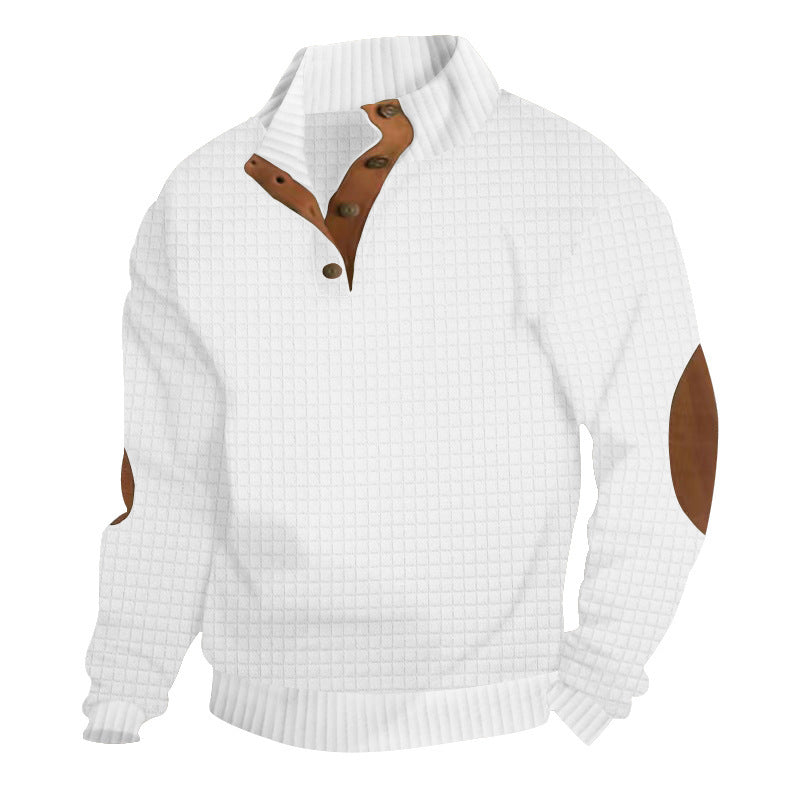 Herre behagelig sweater med knapliste og kunstlæderdetaljer Stilla