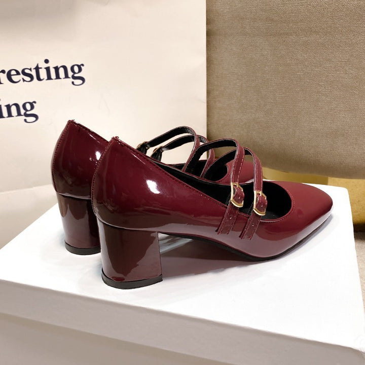 Femme Blokhæl Mary Jane Pumps med dobbelt rem Design Stilla