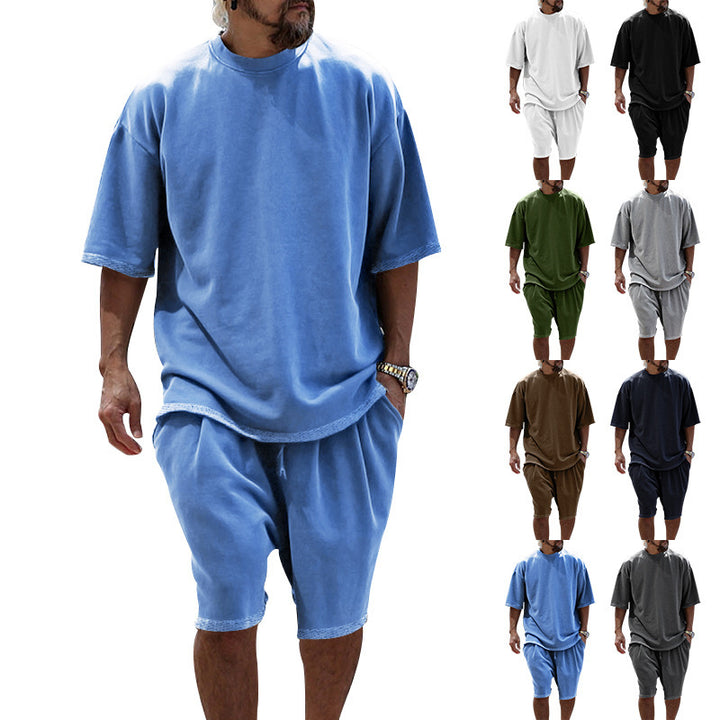 Herren nan oversized loungewear-sæt med boxy-shirt snorebund-bukser og blødt bomuldsblanding skovae