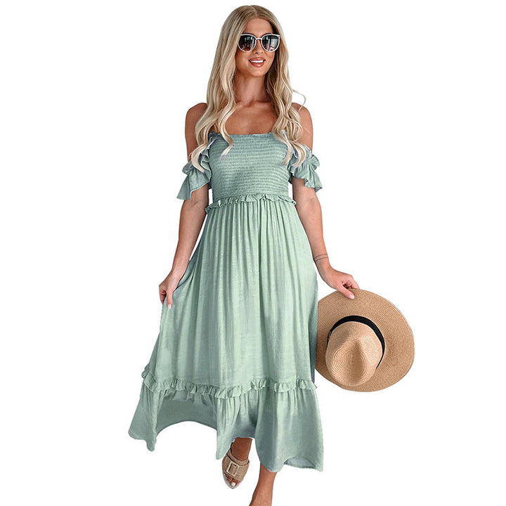 Dame lagdeling Smocked Maxi Kjole med Ruffle Detaljer Stilla