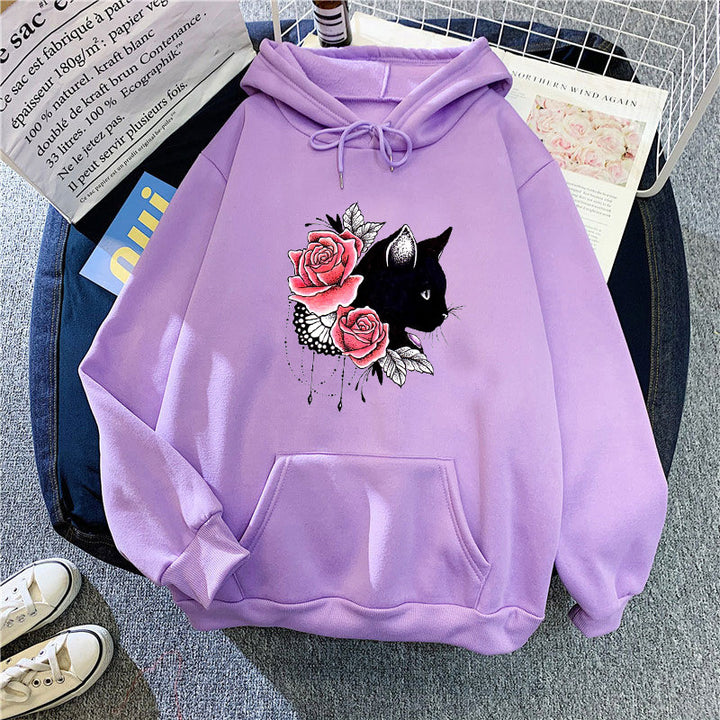 Kvinders hoodie med blomsterkat design Skovae