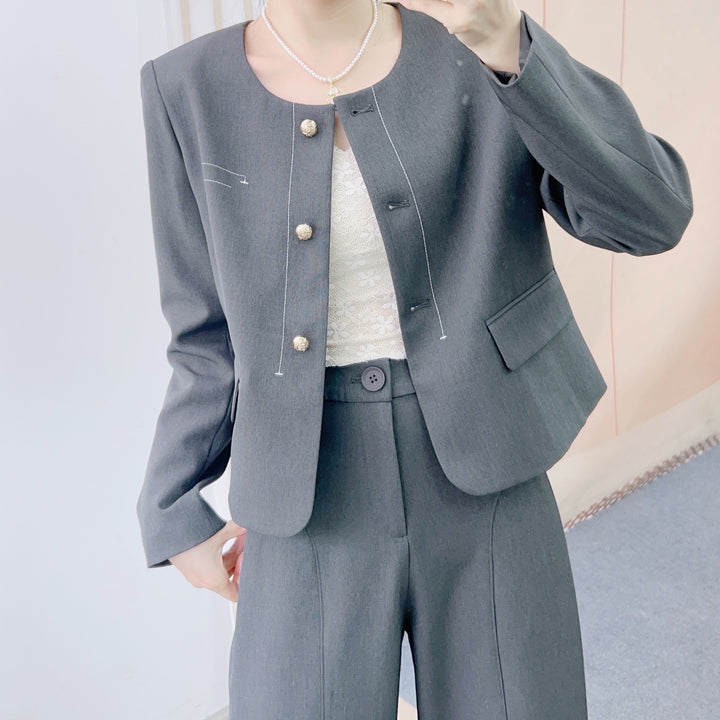 Damer Elegant Blazer-Bukse-Sæt med figurskabende snit og stilfulde detaljer Stilla