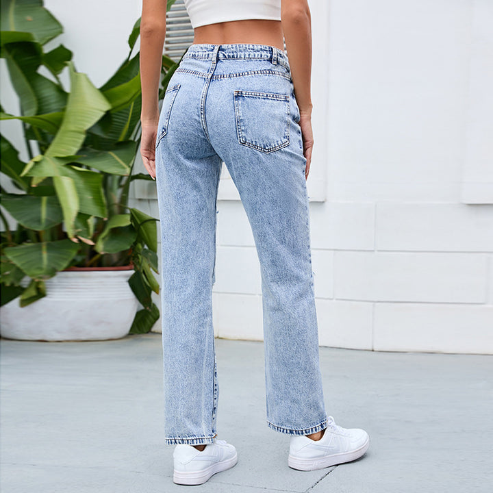 Dame Baggy Jeans i trendy Used-Look med iøjnefaldende riv og afslappet snit Stilla