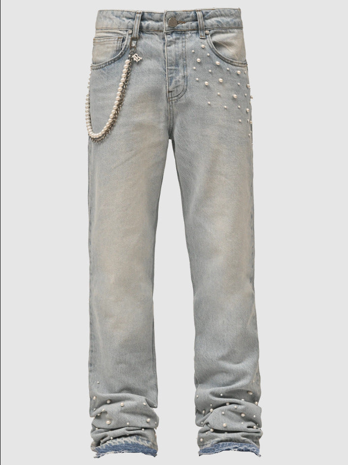 Damejeans med perleapplikationer og moderne snit Stilla