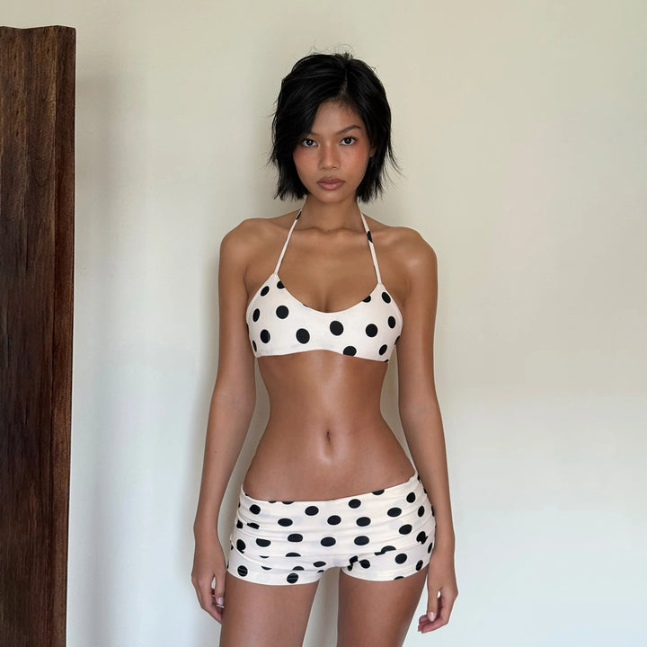 Damen Badeanzug Set mit trendy Punkten und bindbarem Oberteil Skovae