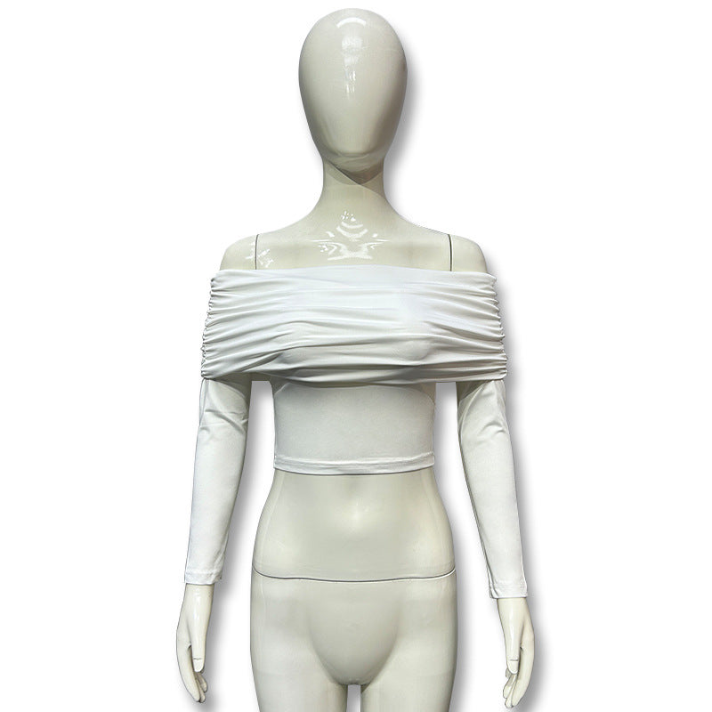 Dame off-shoulder skjorte med rynkede detaljer Stilla