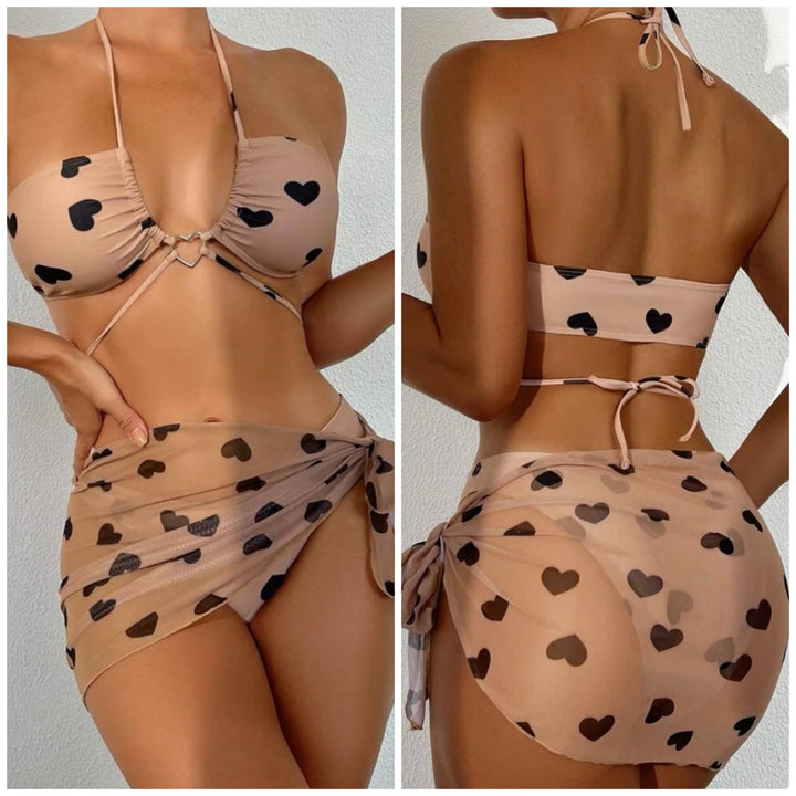 Dame hjerteprint bandeau-bikini med matchende indpakningsskørt Stilla