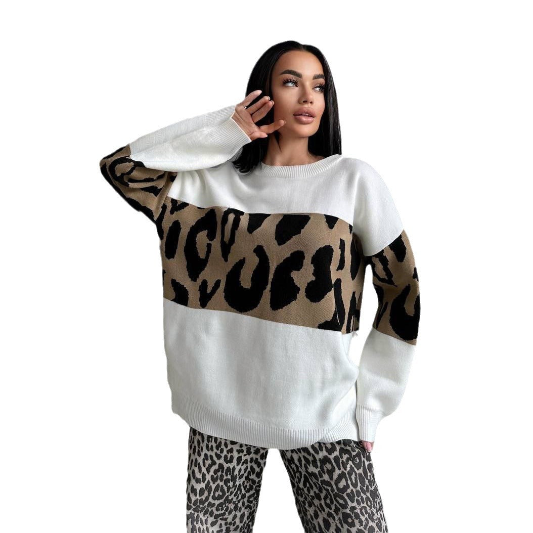 Damer Mode Leopard Mønster Sweater Stilla