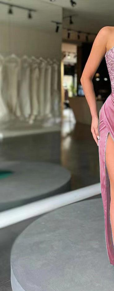 Dame Glamourøs Aftenkjole med højt skåret slit og pyntet overdel Stilla