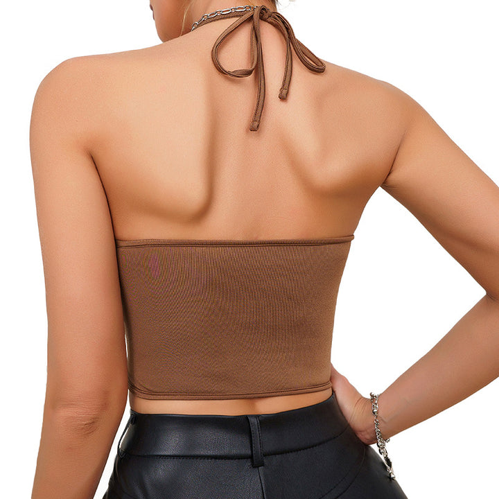 Dame Korset-top med cut-out-design og rynker Stilla