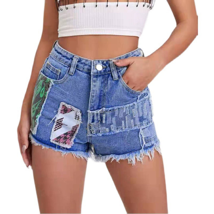 Dame Futteret Patchwork Denim Shorts Stilla