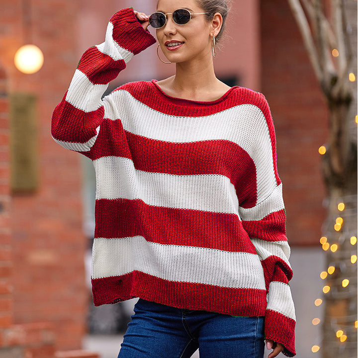 Dame strikpullover med moderne striber og casual pasform Stilla