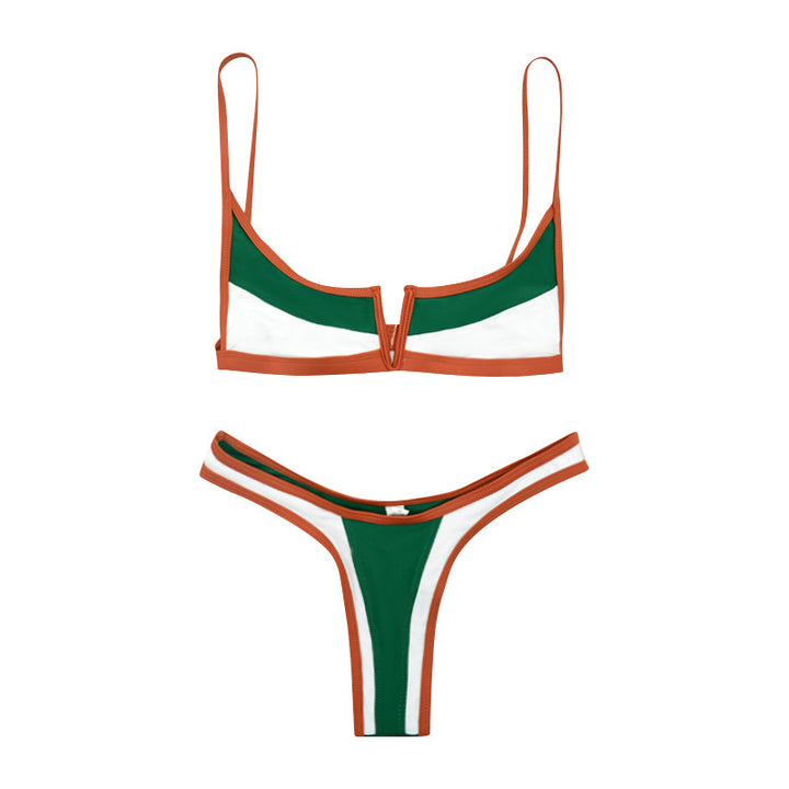 Dame Grafik-Bikini-Sæt med dyb V-udskæring og raffinerede kontrast sømme Stilla