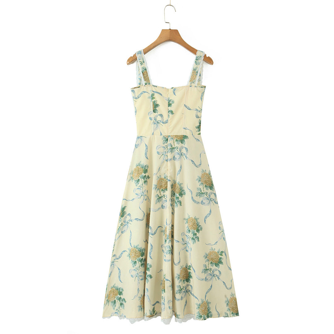 Dame Elegant Maxikjole med blomstret design og raffinerede flæsedetaljer Stilla