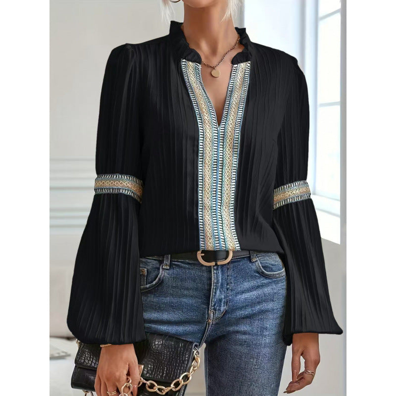 Femme Elegante Faltenbluse med dekorerede manchetter Stilla