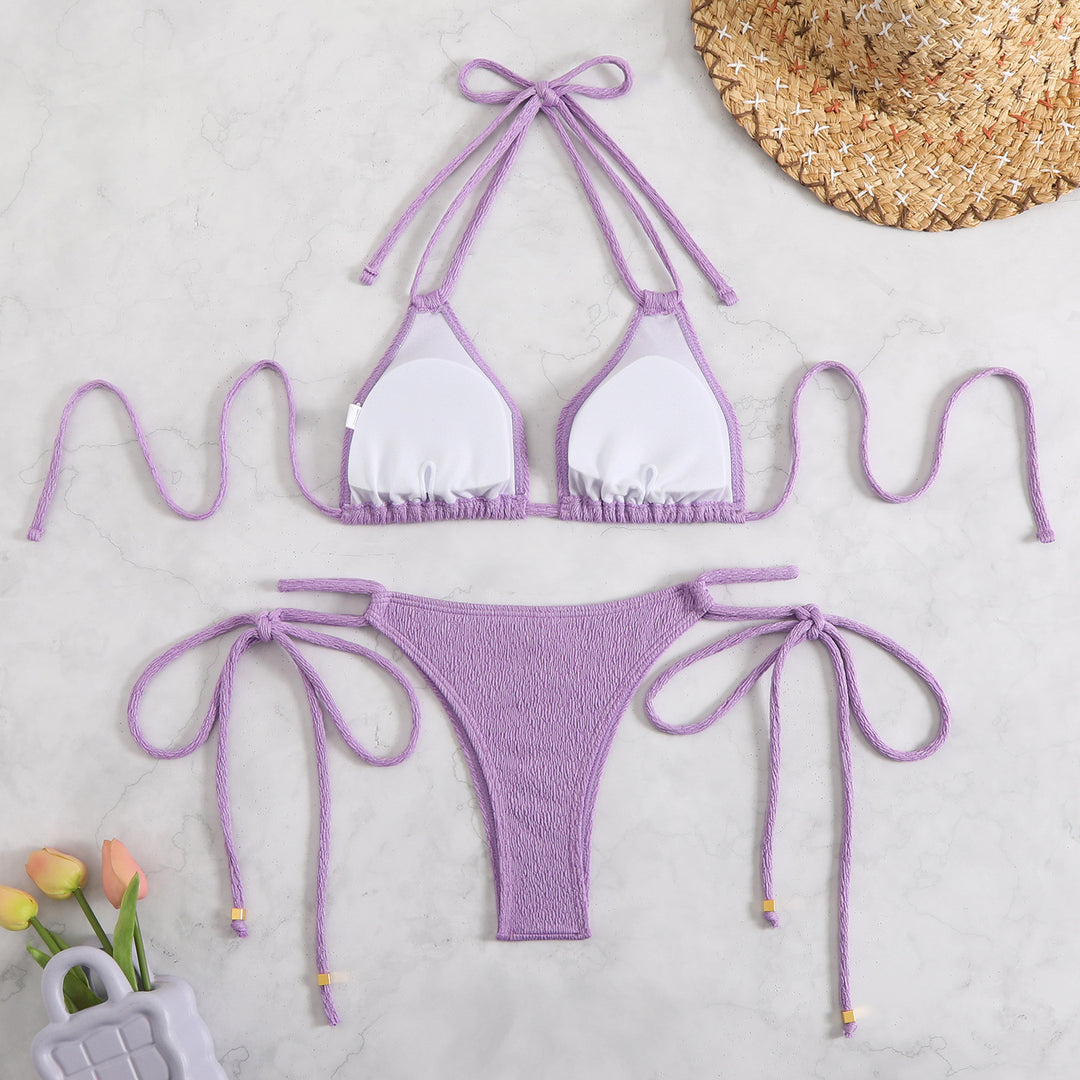 Dame Triangel-Bikini med justerbare stropper og rynket bund Stilla