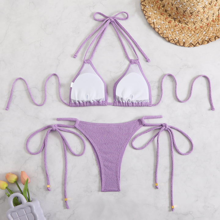 Dame Triangel-Bikini med justerbare stropper og rynket bund Stilla