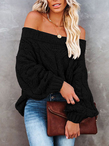 Stilla | Moda Langærmet Off Shoulder Strikket Trøje