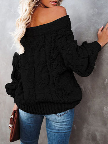 Stilla | Moda Langærmet Off Shoulder Strikket Trøje