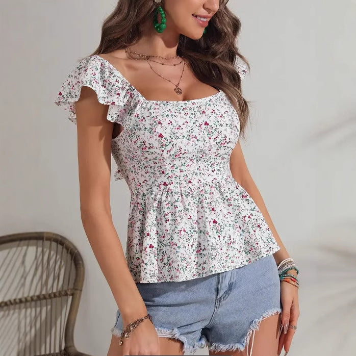 Dame Rynket Blomst Peplum Bluse Stilla