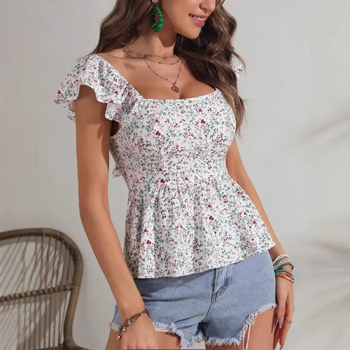 Dame Rynket Blomst Peplum Bluse Stilla