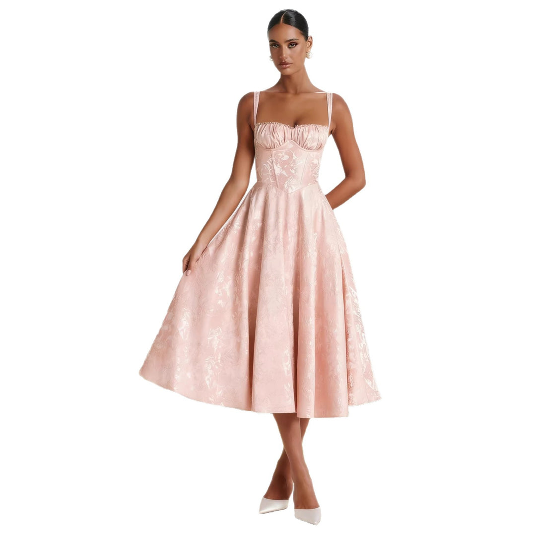 Dame midi kjoler med blomster jacquard og stilfuld bustier top Skovae