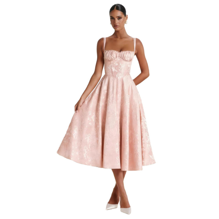 Dame midi kjoler med blomster jacquard og stilfuld bustier top Skovae