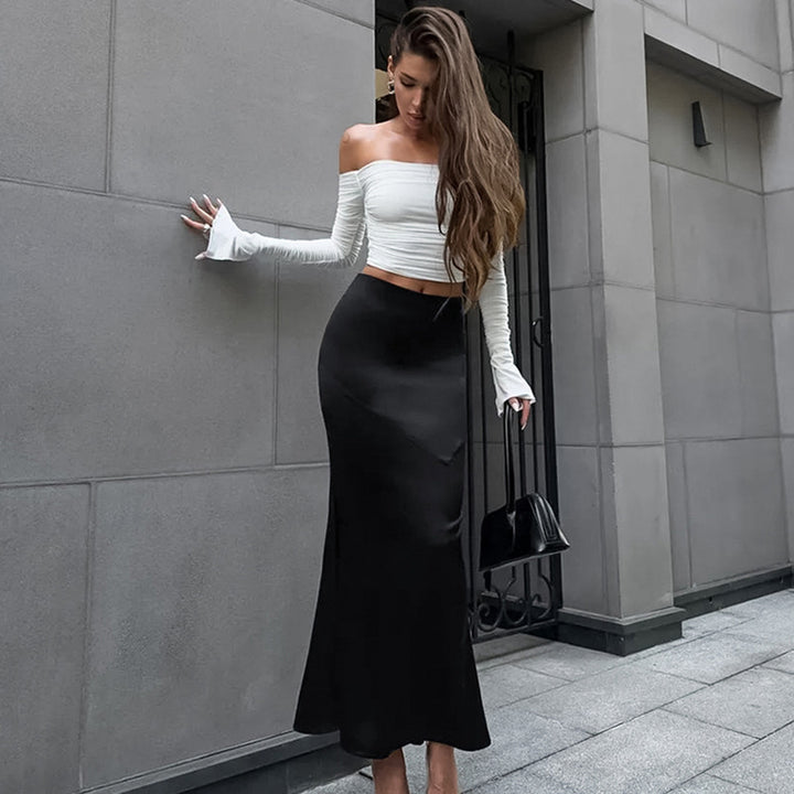 Dame Elegant Glitrende Maxi-nederdel med asymmetrisk snit Stilla