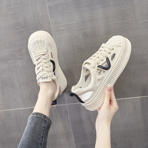 Dame Sporty Plateau-Sneakers med åndbar struktur og trendy design Stilla