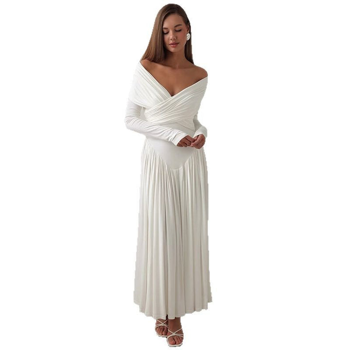 Dame Elegant omslagskjole med off-shoulder udskæring og flydende skørt Stilla