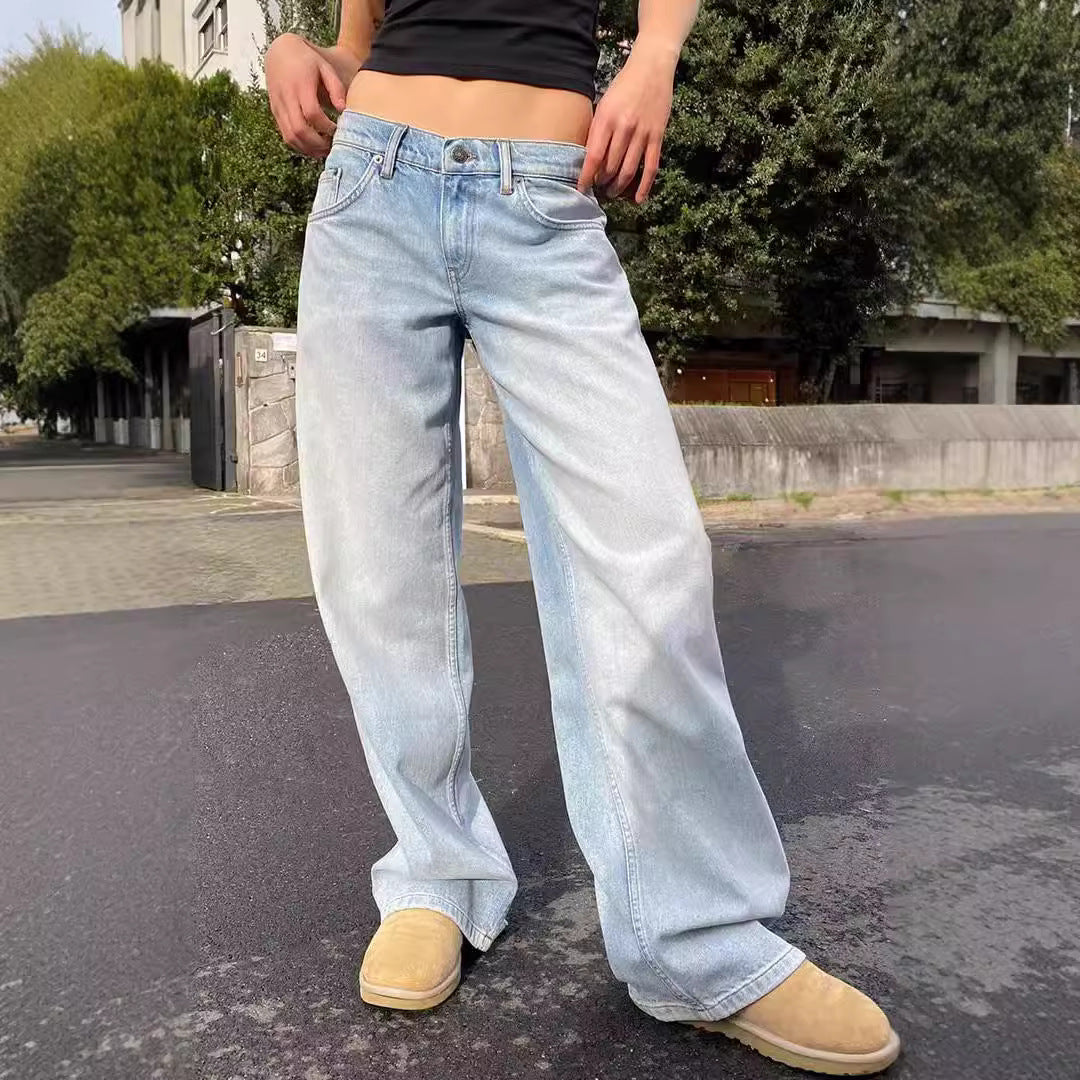 Dame brede jeans i afslappet snit med høj talje Stilla