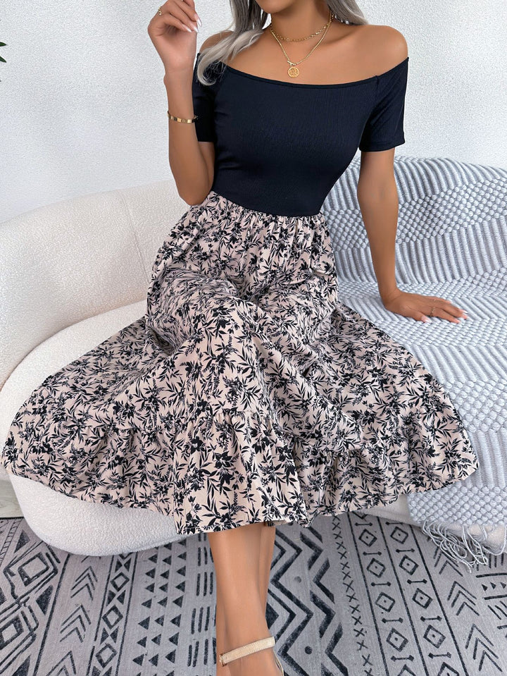 Dame Vintage Maxikjole med Off-Shoulder-design og blomsterprint Stilla