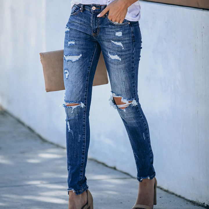 Dame Skinny Jeans i Fashion-stil med destroyed-effekter og frynset kant Stilla