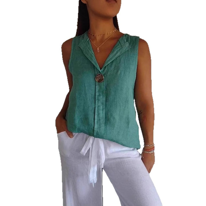 Damer linned blouse med ståkrave og knaplukning Stilla